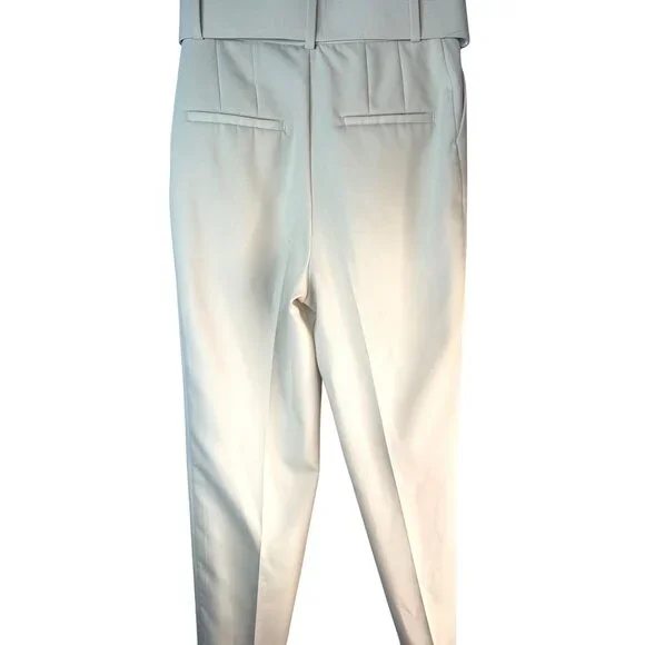 NWOT ZARA XS High-Waist Trousers With Wide Belt Neutral Cream High Rise - Picture 10 of 16